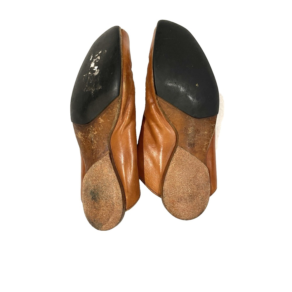CYDWOQ Vintage Hand Sculpted in USA 39 1/2 US 9 Brown Leather Slip On Flats Mule - Picture 6 of 7